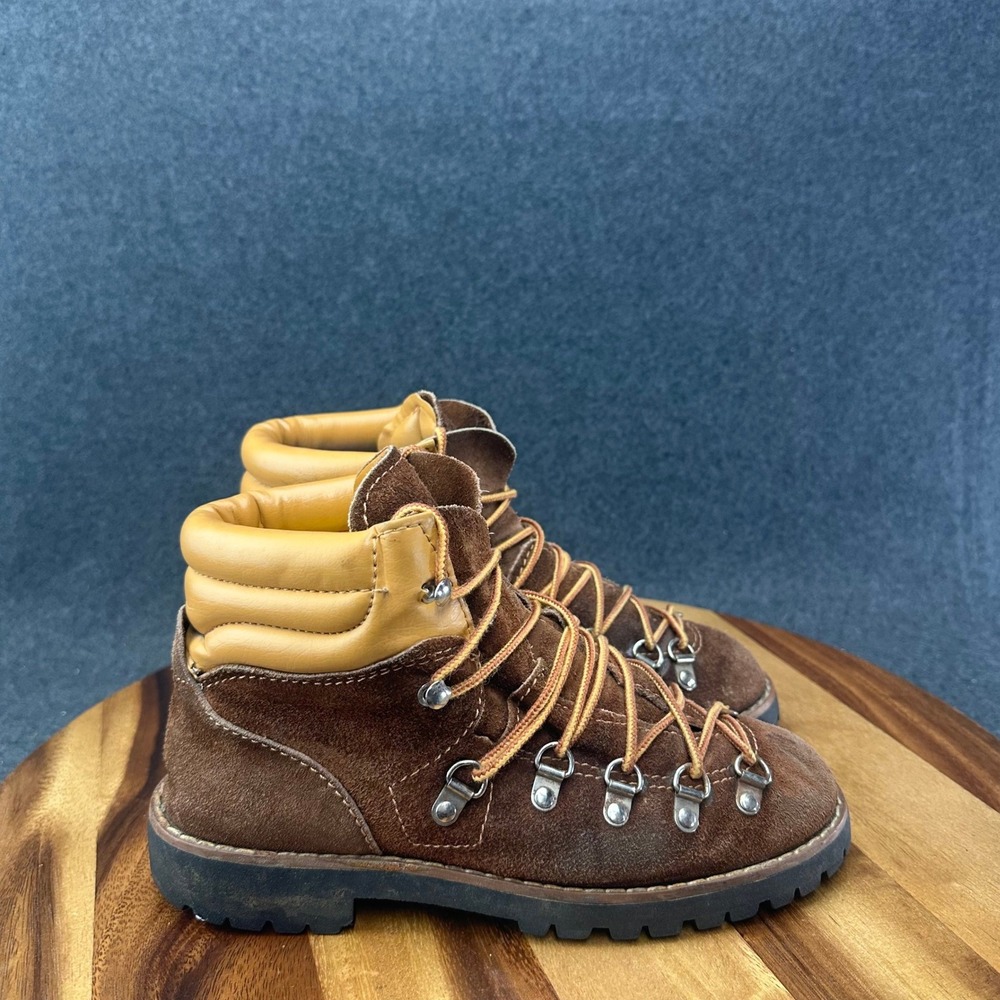 Montagna Vtg Italian Suede Mountaineering Boots Brown Leather Padded Ankle 6.5B